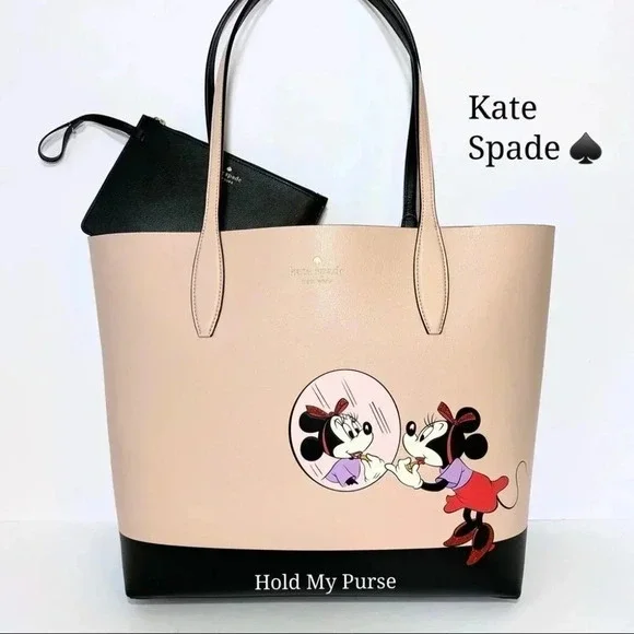 Kate Spade Disney Minnie Mouse Tote Bag with Black Wristlet Pouch Set NWT